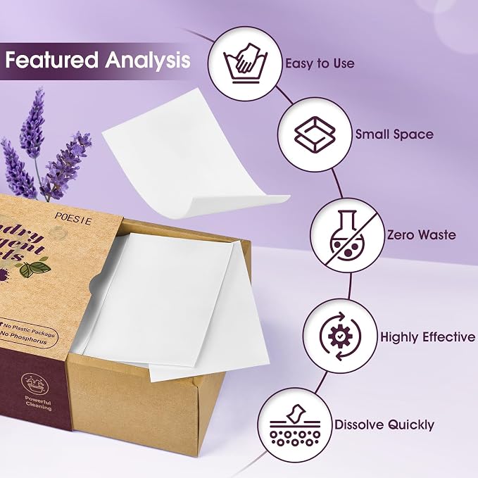 Poesie Laundry Detergent Sheets Lavender Scent 3 Pack 480 Sheets 240 Loads - Image 3