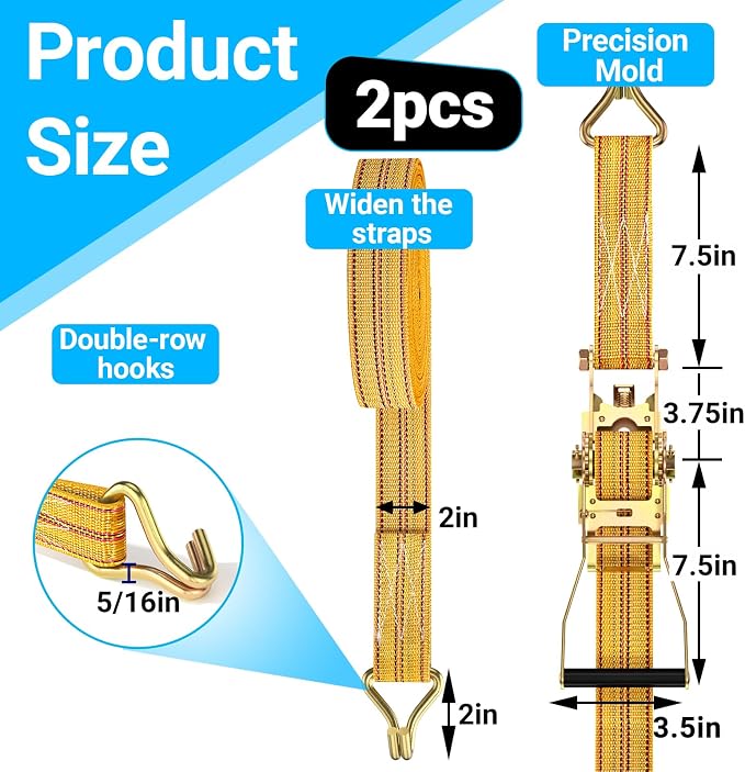2Pack Ratchet Straps Heavy Duty, 2” 32Ft Tie Down Straps Ratchet, Tie Down - Image 2