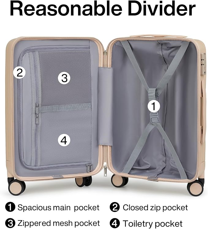 Hanke 20 Inch Carry On Luggage 22x14x9 Airline Approved Lightweight PC Hard - Image 6