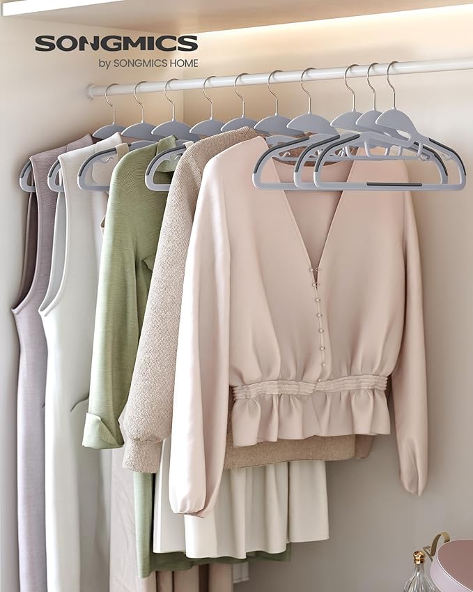 SONGMICS 50 Pack Coat Hangers, Heavy-Duty Plastic Suit Hangers, S-Shaped Opening - Image 2