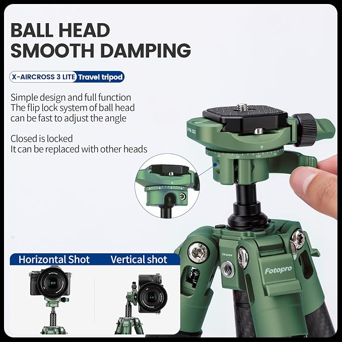 Fotopro Carbon Fiber Tripod 51 Inch 360 Degree Ball Head Quick Release Plate - Image 6
