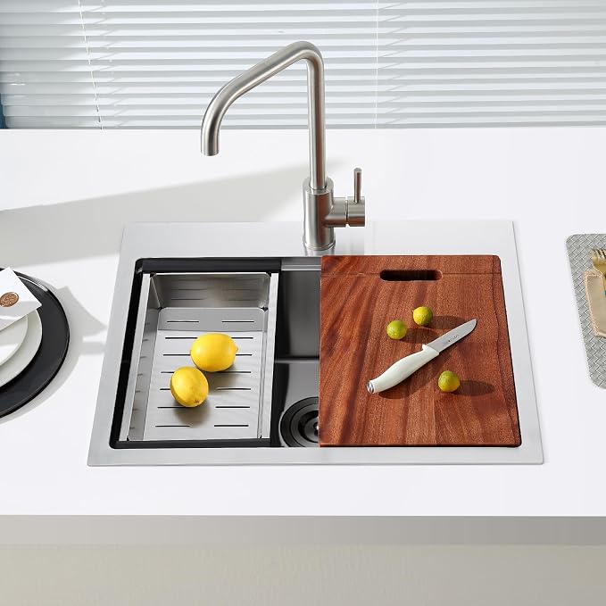 POPFLY 23×18 Inch Drop in Workstation Kitchen Sink, Handmade 18-Gauge 304 - Image 2