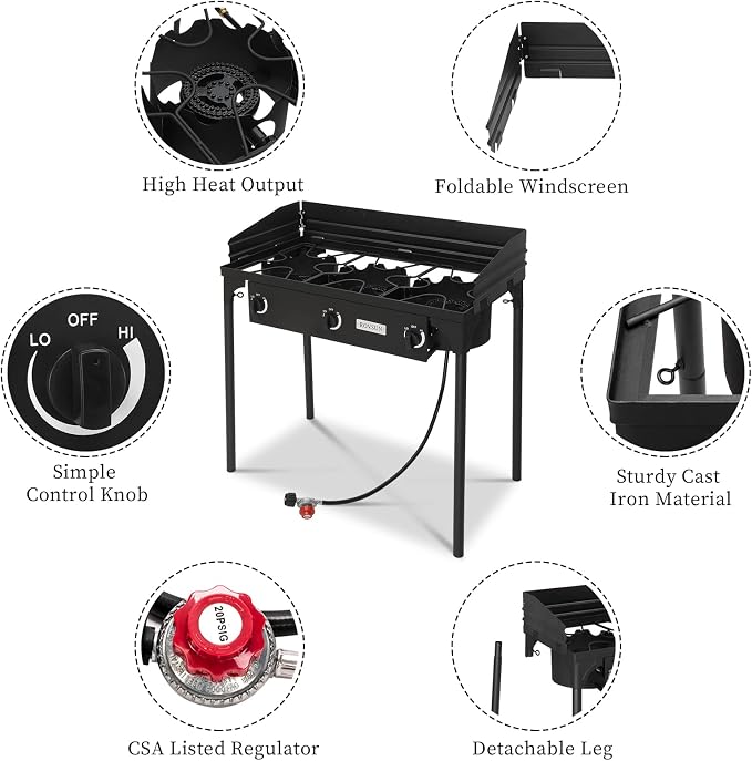 ROVSUN 2/3 Burner Outdoor Propane Gas Stove High Pressure Stand Cooker - Image 2