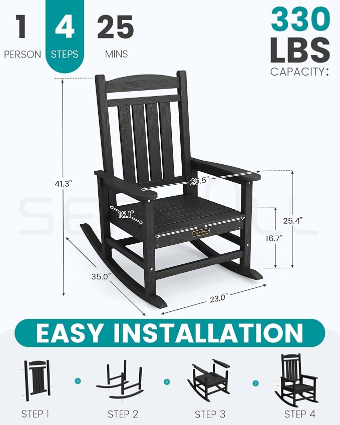 SERWALL Outdoor Rocking Chair, HDPE Patio Rocking Chair All-Weather Porch Rocker - Image 3