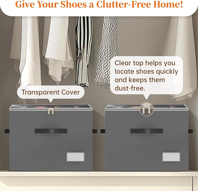 3 Pack Shoe Organizer for Closet, Foldable Shoe Storage Containers, Fits up to - Image 6