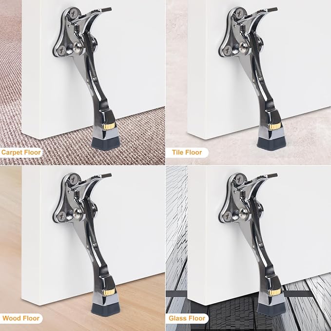 4 Packs Heavy Duty Kickdown Door Stopper, One Touch Adjustable Kickdown Door - Image 4