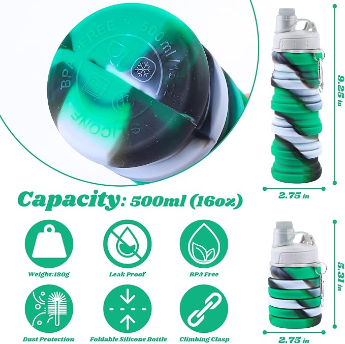 Collapsible Water Bottle for Adults, Reusable Silicone Foldable Water Bottles - Image 3
