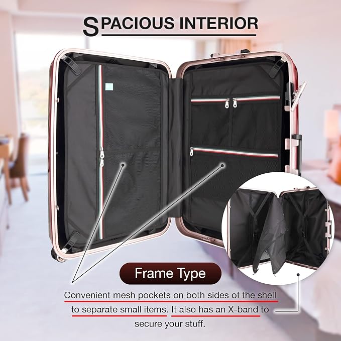 LEGEND WALKER Aluminum Frame Hardside Luggage, Checked-medium Suitcase - Image 4