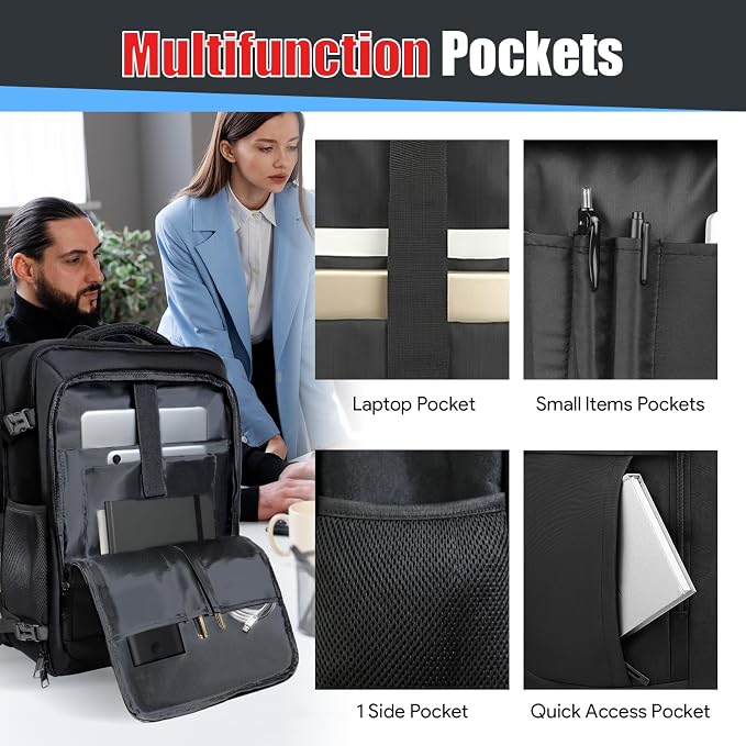 55L Extra Large Travel Backpack, Expandable 50L - 60L Carry On Backpack - Image 4