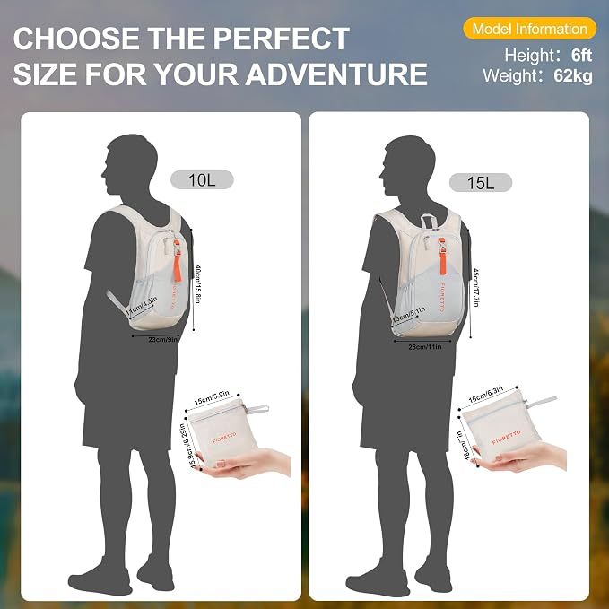 FIORETTO 10L Hiking Backpack for Women Men Mini Packable Backpack Lightweight - Image 4