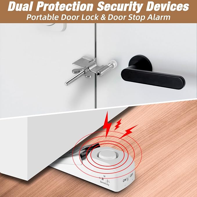 2 Pack Portable Door Lock & 120dB Travel Door Stopper Alarm, 3-Level - Image 2