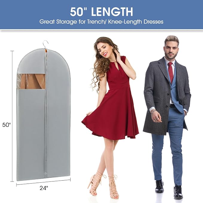 50" Garment Bags for Hanging Clothes, Suit Bags for Closet Storage and Travel - Image 2