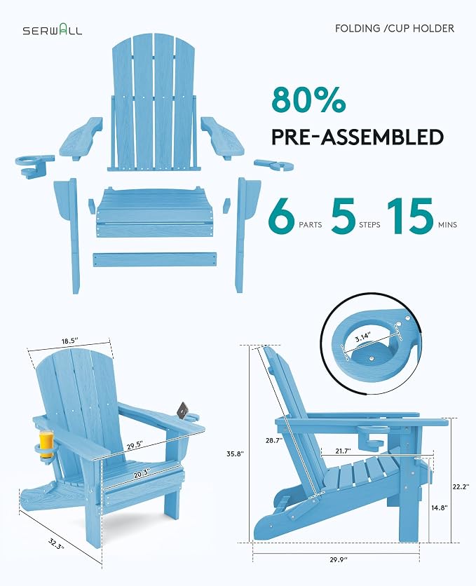 SERWALL Adirondack Chair with Cup Holders - Image 2