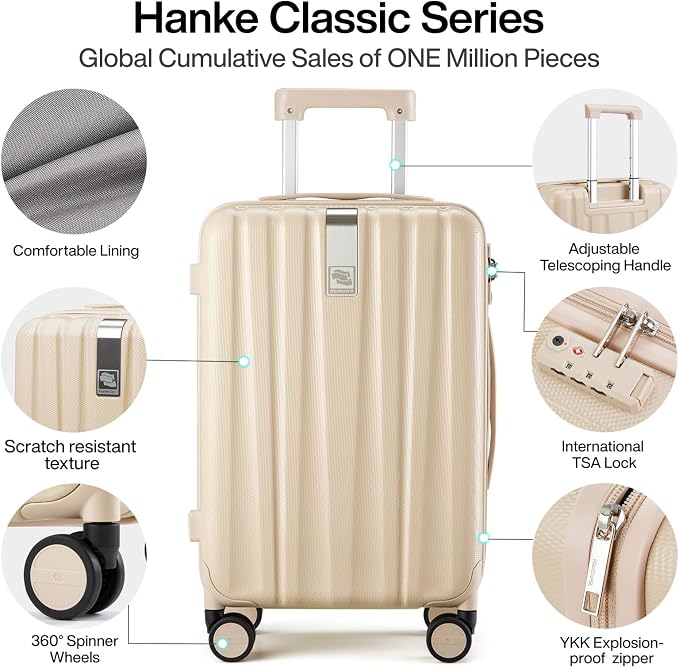 Hanke 20 Inch Carry On Luggage 22x14x9 Airline Approved Lightweight PC Hard - Image 3