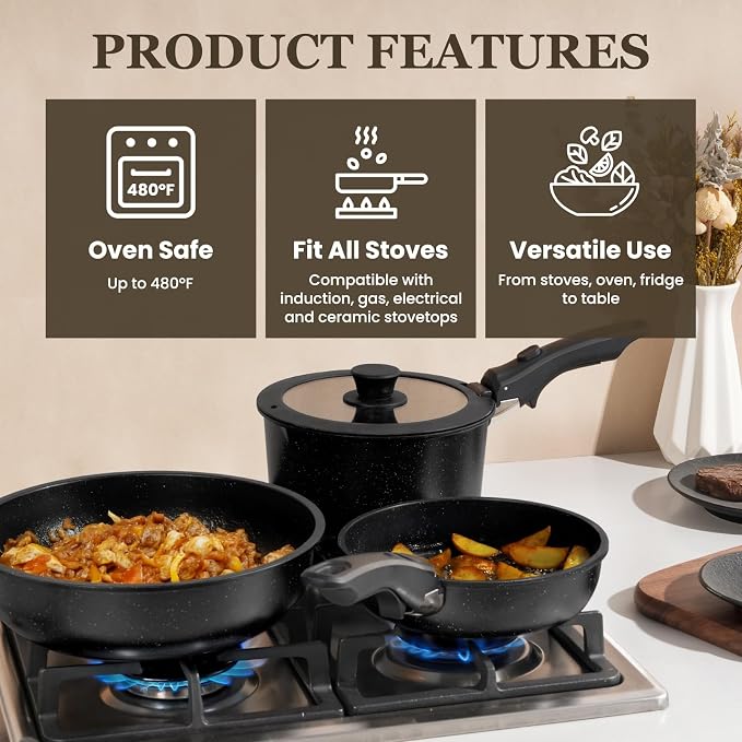 KIKCOIN 24 Pack Pots and Pans Set Non Stick, Detachable Handle Cookware Set - Image 5