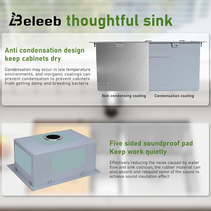 Drop In Kitchen Sink 25x22", 18 Gauge Stainless Steel Sink, 3D Embossed Surface - Image 4