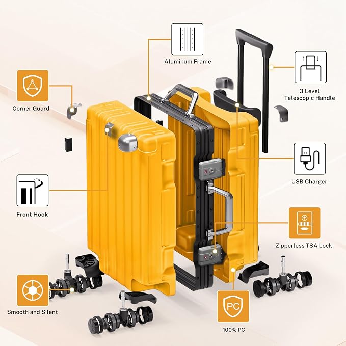 Krute Aluminum Frame Carry On Luggage 20 Inch Zipperless Luggages USB Charger - Image 4