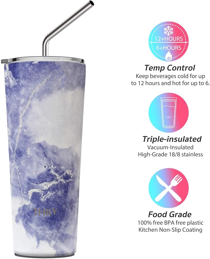 THILY Stainless Steel Vacuum Insulated Tumbler 26 oz Triple-Insulated Travel Mug - Image 3