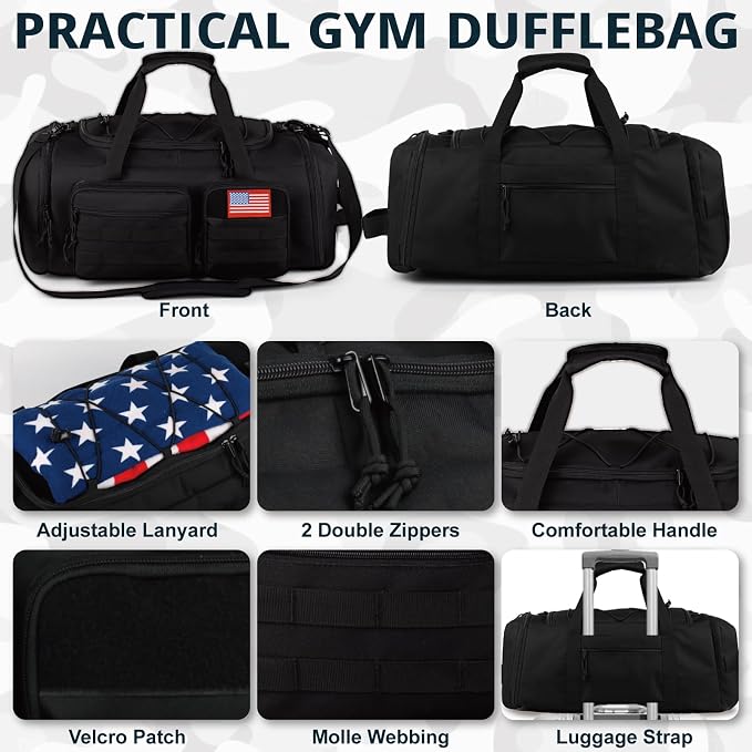 Tactical Gym Bag for Men，50L Large 3 in 1 Sports Duffle Bag - Image 6