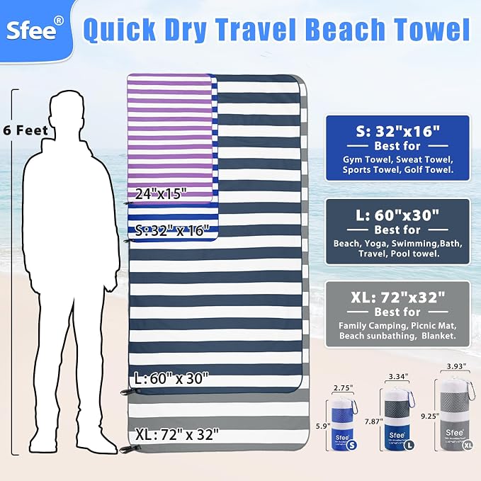 Sfee 2 in 1 Microfiber Beach Towel, Quick Dry Towel Camping Towel Travel Towel - Image 7