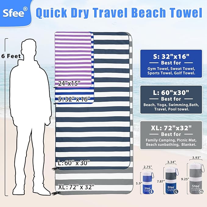 Sfee 2 in 1 Microfiber Beach Towel, Quick Dry Towel Camping Towel Travel Towel - Image 7