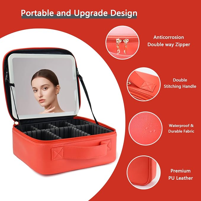 Makeup Bag with Led Mirror, Travel Makeup Organizer with 3 Color Setting - Image 4
