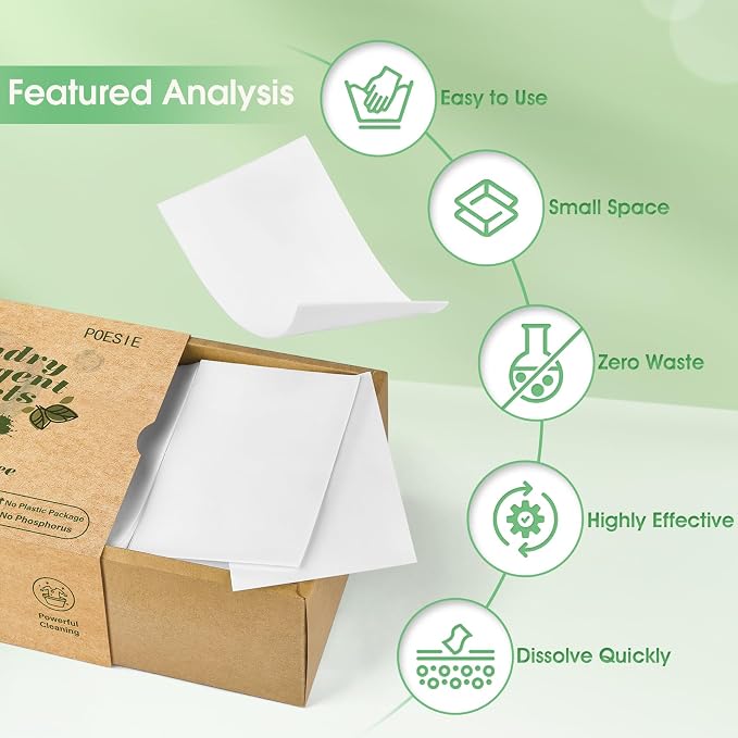 Poesie Laundry Detergent Sheets Fragrance Free Non-Plastic Precut Zero Waste - Image 3