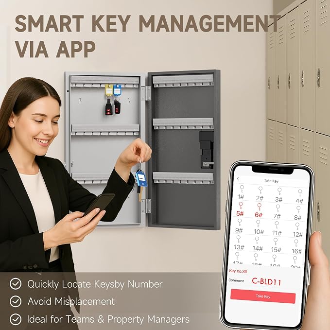 WeHere 48 Key Lock Box Wall Mount, APP Bluetooth/OTP/Wi-Fi/Fixed Code/Key Unlock - Image 7