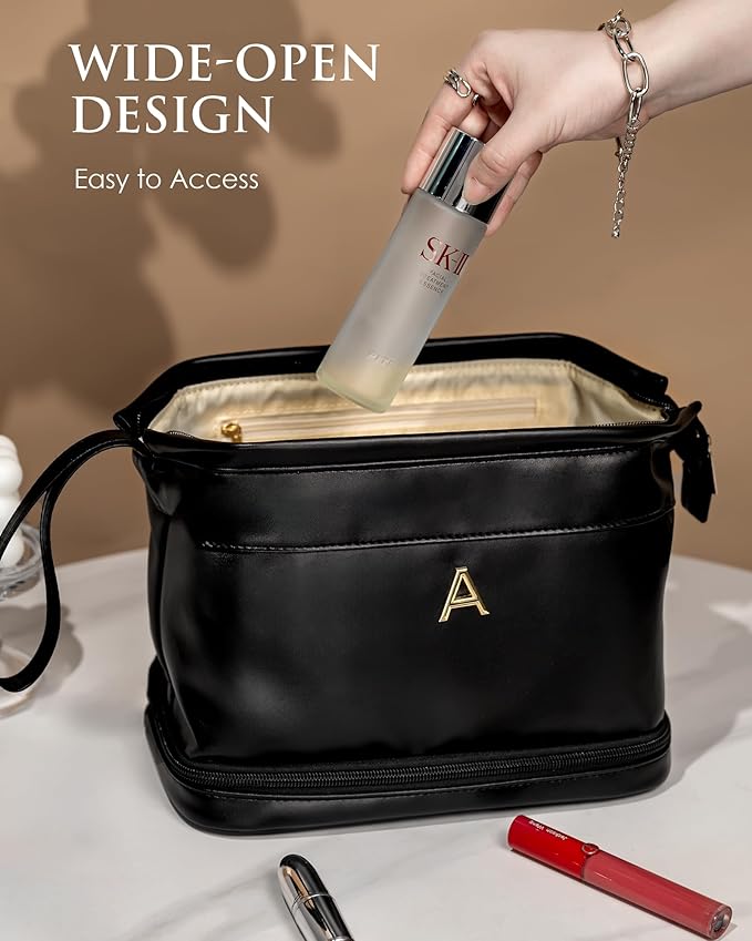 Gifts for Girls, Initial Large Makeup Bag, Personalized Double Layer Cosmetic - Image 5