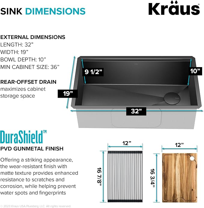KRAUS Kore Workstation 32-inch Undermount 16 Gauge Black Stainless Steel Single - Image 4