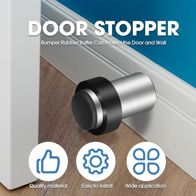 Chumia 6 Pcs Door Stopper Mounted Floor Stops Stainless Steel Cylindrical - Image 4