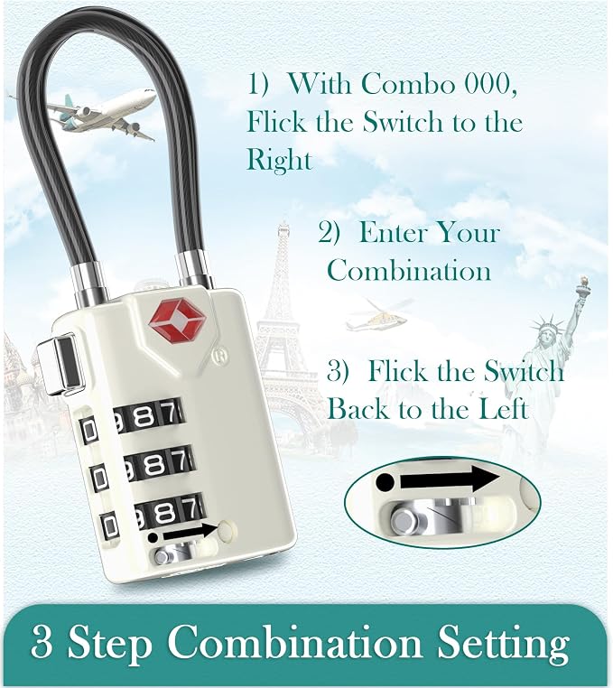 Search Alert TSA Approved Travel Combination Luggage Cable Locks - Image 5