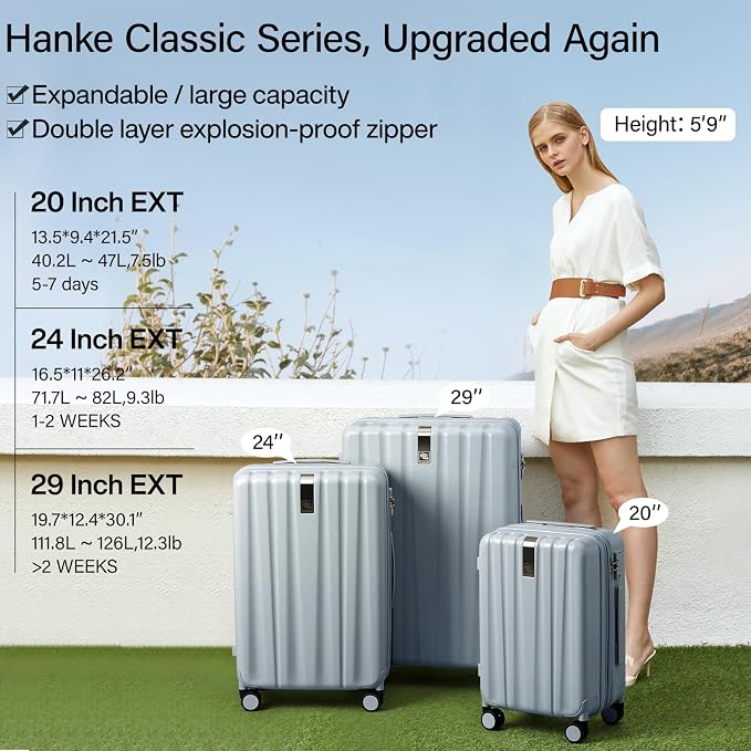 Hanke Expandable Hard Shell Luggage Sets 2 piece Carry On Luggage - Image 2