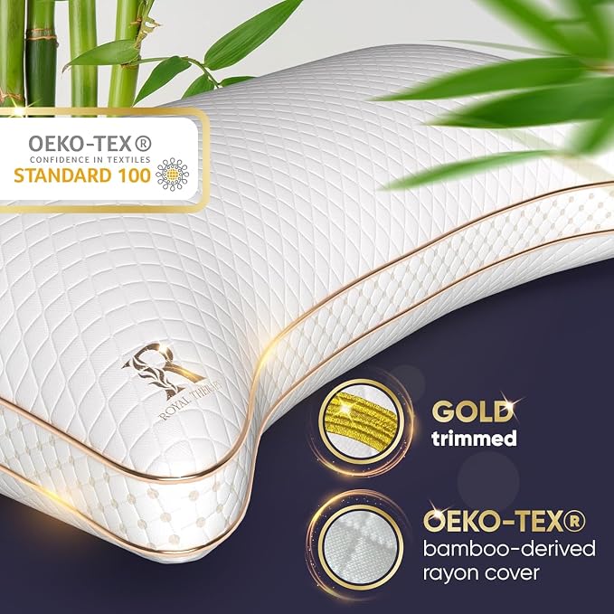 Royal Therapy Queen Memory Foam Pillow, Adjustable Shredded Memory Foam Pillows - Image 2