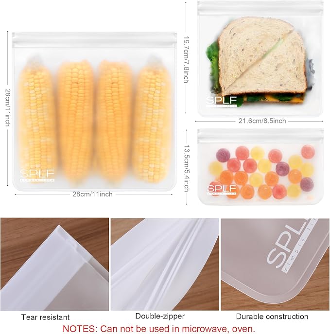 SPLF 6 Pack Dishwasher Safe Reusable Gallon Freezer Bags, BPA FREE Extra Thick - Image 2