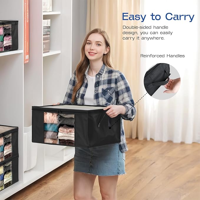 Clothes Storage Bags, Foldable Thick Fabric Blanket Storage Bags, Large Clear - Image 5
