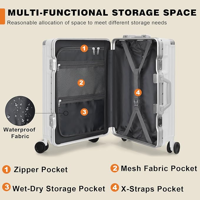AnyZip Carry On Luggage PC+ABS Aluminum Frame Zipperless Luggage Hard Shell - Image 2