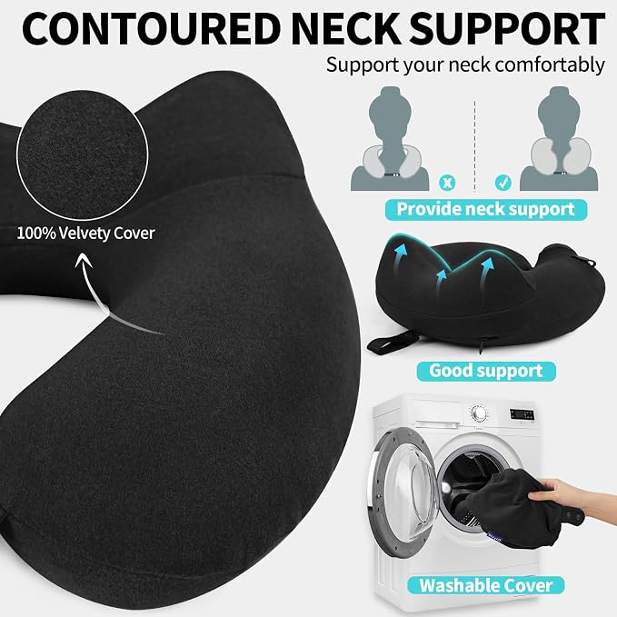 Inflatable Travel Neck Pillow for Airplane, Head Support Velvet Adult Neck - Image 4