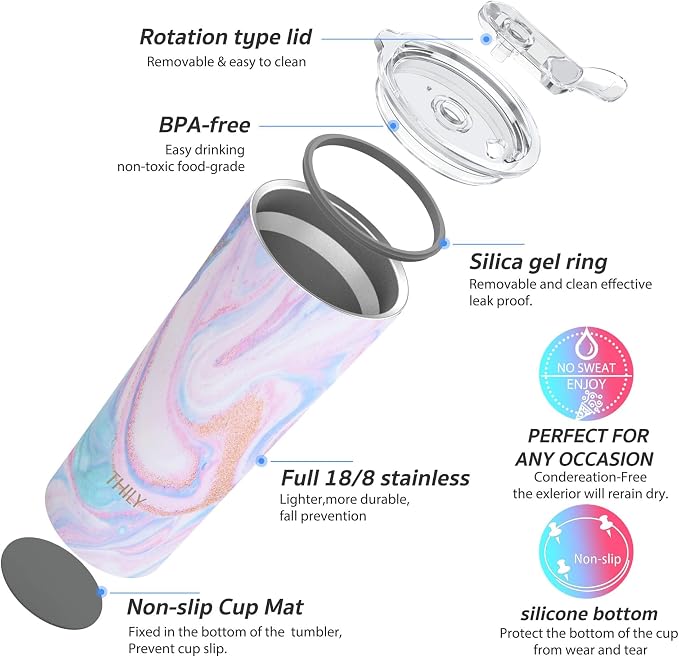 THILY Tumbler Stainless Steel Coffee Cup 26 oz Triple-Insulated Travel Mug - Image 4