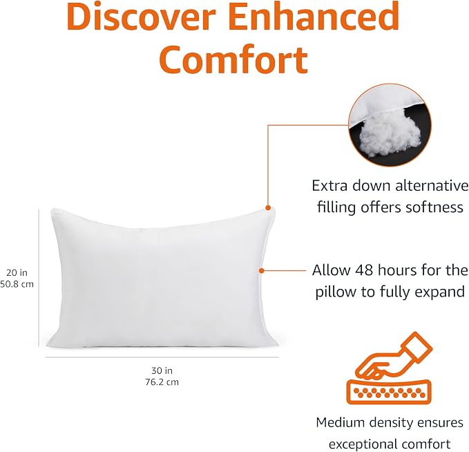 Amazon Basics Down Alternative Bed Pillow, Medium Density - Image 2