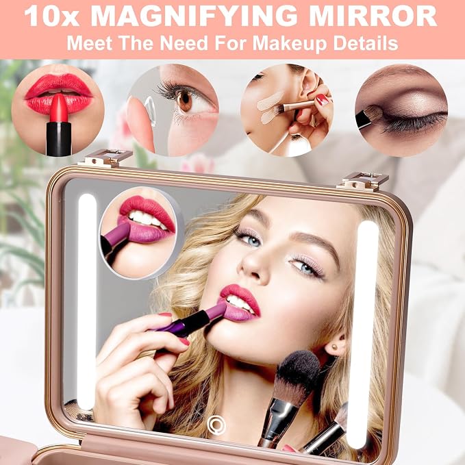 Mocado Travel Makeup Case with Lighted Mirror, 8 Makeup Brushes & 10x - Image 4