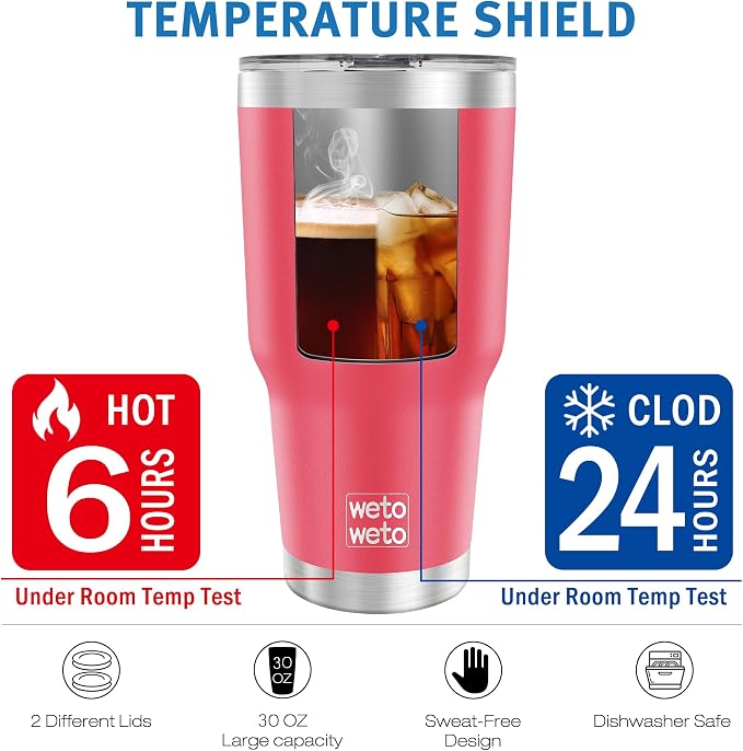 WETOWETO 30 oz Tumbler Stainless Steel Vacuum Insulated Coffee Ice Cup Double - Image 5