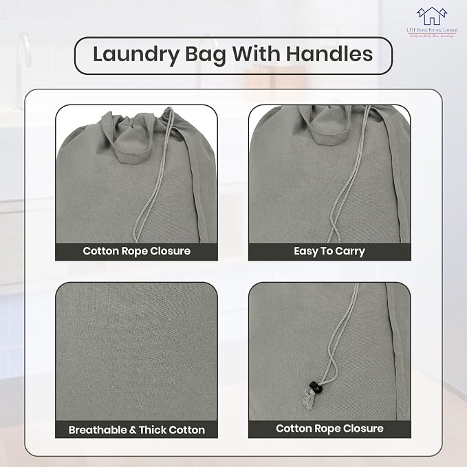 LFH Home Cotton Canvas Large Laundry Bag - Image 3