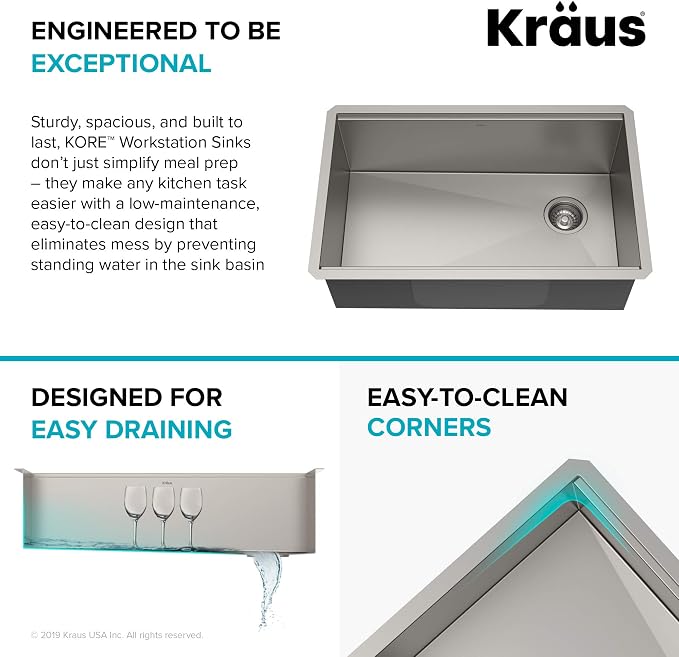 KRAUS Kore Workstation 30-inch Undermount 16 Gauge Stainless Kitchen Sink - Image 3