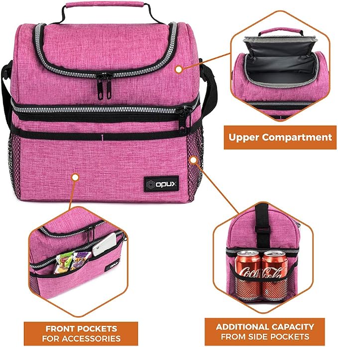 OPUX Lunch Box For Women, Insulated Large Lunch Bag Adult Work, Double Decker - Image 6