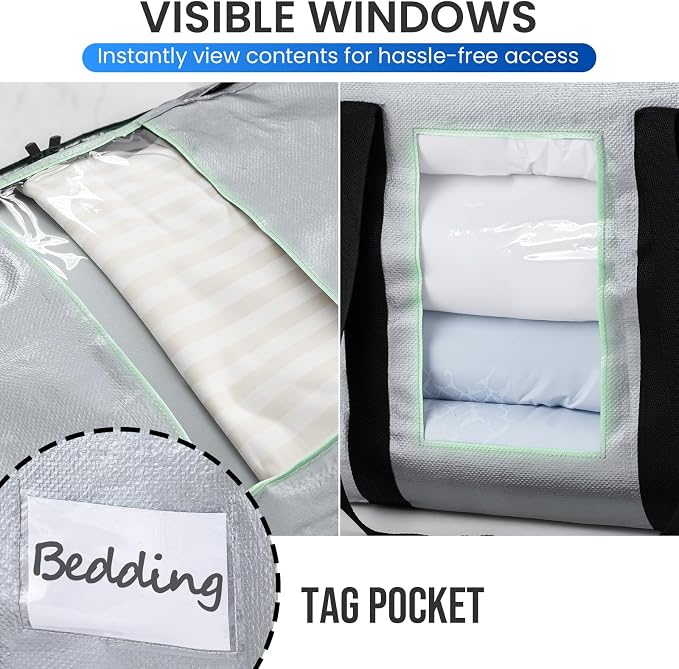 TAILI 2 Tier Extra Large Moving Bags, 2 Pack Silver Heavy Duty Totes - Image 7