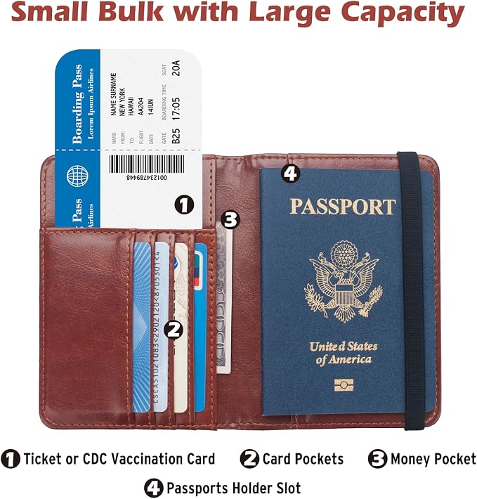 RFID Passport Holder Wallet for Women Men Travel, Leather US Passport Cover Case - Image 4