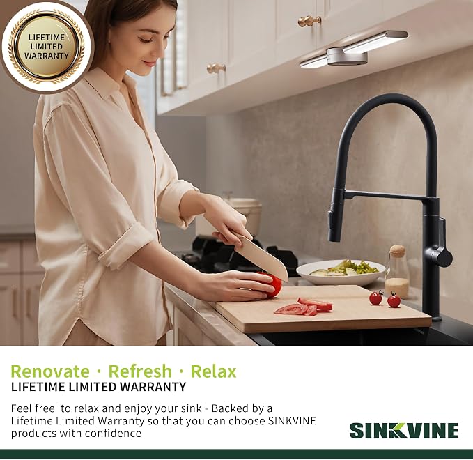 Black Kitchen Sink Drop-In 25 x 18 inch, SINKVINE PVD Nano Stainless Steel - Image 8