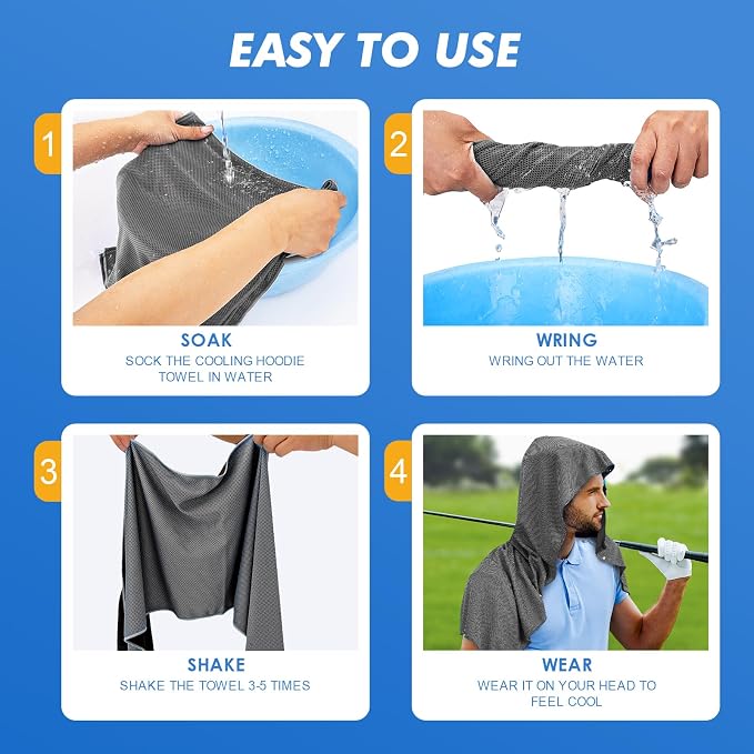3 Pack Cooling Hoodie Towels for Neck and Face, UPF 50 Sun Protection & Instant - Image 3