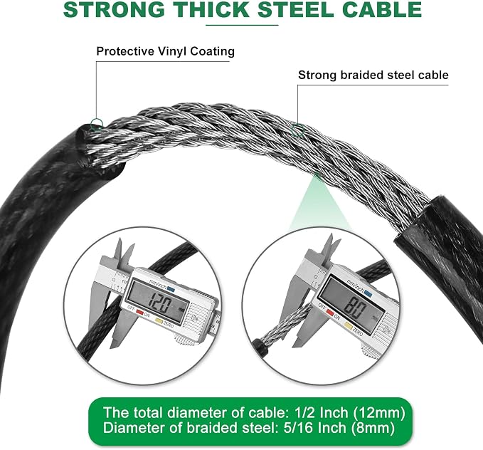 7 ft x 1/2" Heavy Duty Cut-Proof Security Cable | Flexible Vinyl-Coated Braided - Image 2